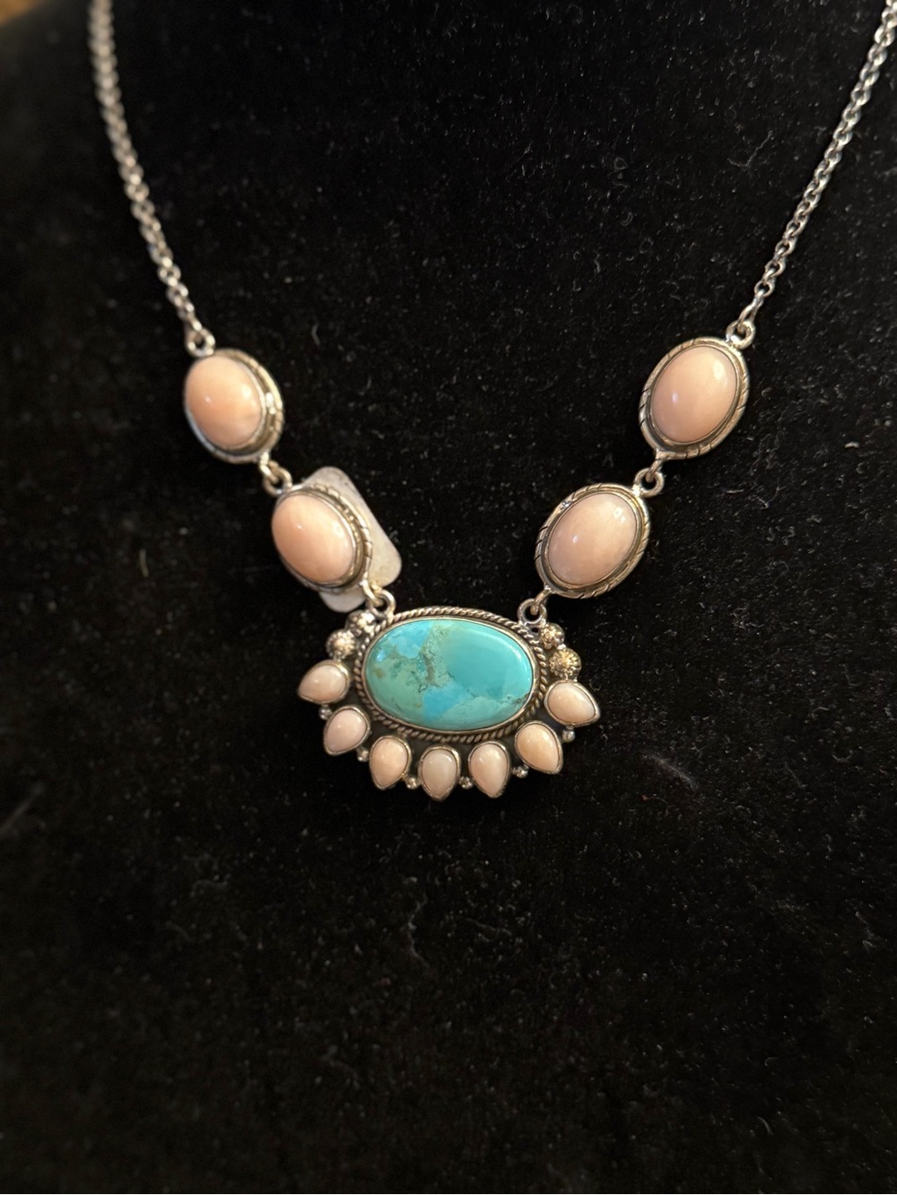 Turquoise and pink conch Stone Statement Necklace - Women's Jewelry